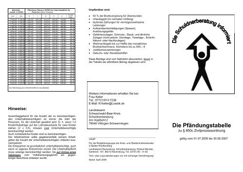 Die Pfändungstabelle: - Landratsamt Schwarzwald-Baar-Kreis