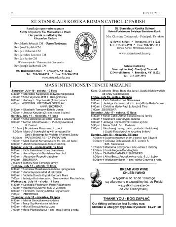 st. stanislaus kostka roman catholic parish mass intentions/intencje ...