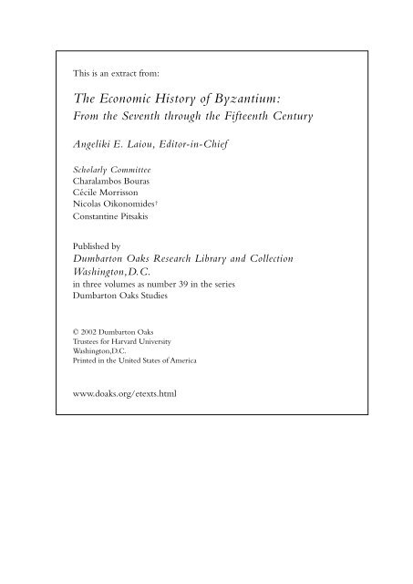 The Economic History of Byzantium - Dumbarton Oaks