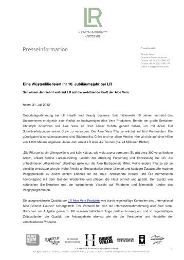 Pressemitteilung Aloe Vera - LR Health & Beauty Systems