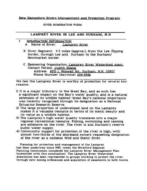 Lamprey Designated River Nomination - NH.gov