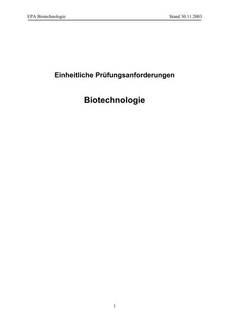 Einheitliche Prüfungsanforderungen Abitur (EPA) Biotechnologie