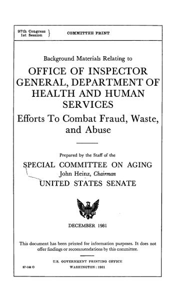 Office of Inspector General, Department of Health - U.S. Senate ...