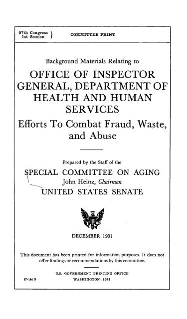 Office of Inspector General, Department of Health - U.S. Senate ...