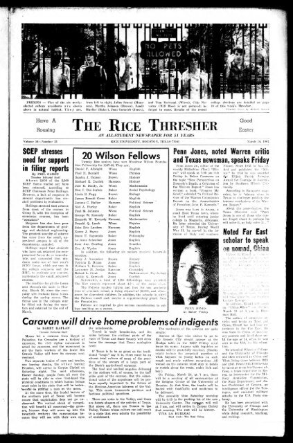 THE RICE THRESHER - Rice Scholarship Home - Rice University