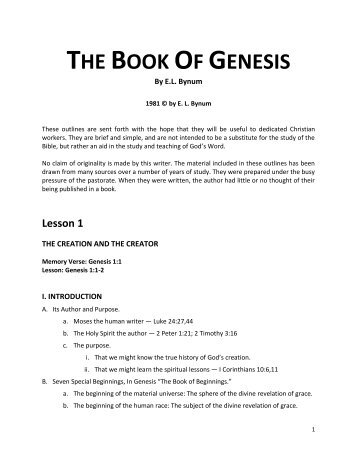 THE BOOK OF GENESIS - Tabernacle Baptist Church