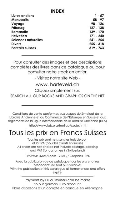 les prix en Francs Suisses - Harteveld Rare Books Ltd.