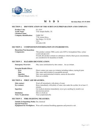 5X TAE Sample Buffer MSDS - Embi Tec