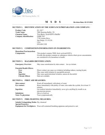 5X TBE Buffer MSDS - Embi Tec