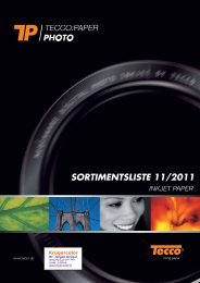 Sortimentsliste Tecco Photo Bedruckstoffe