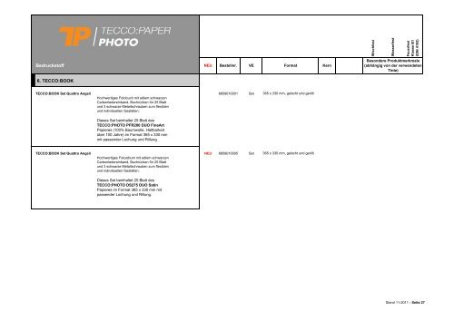 Sortimentsliste Tecco Photo Bedruckstoffe