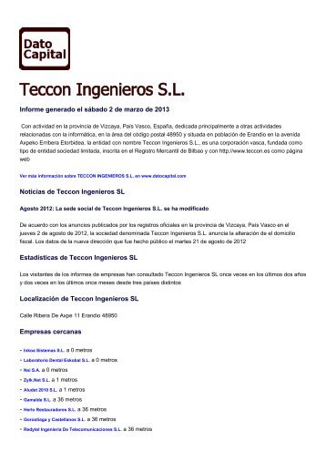 PDF resumen para Teccon Ingenieros SL - Dato Capital