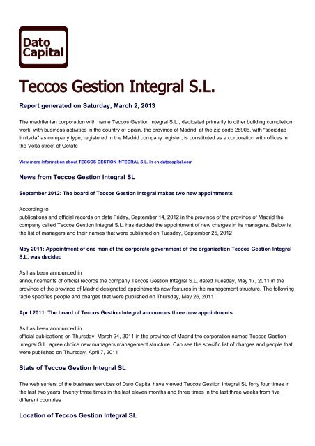 View a PDF summary for Teccos Gestion Integral - Companies ...