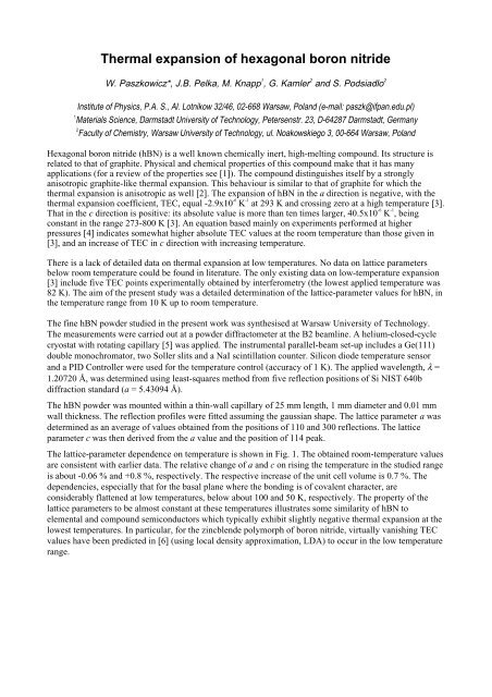 Thermal Expansion Of Hexagonal Boron Nitride Desy