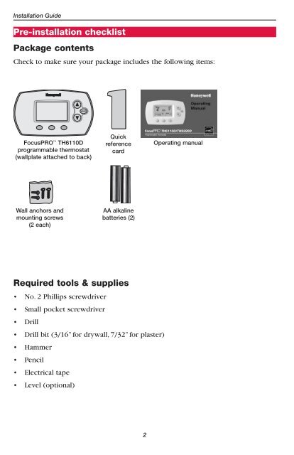 TH6110D Programmable Thermostat Installation Guide - Enviro-Tec