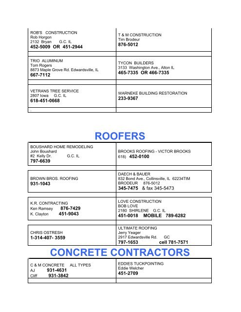 SHORT LIST: CONTRACTORS - Granite City, Illinois