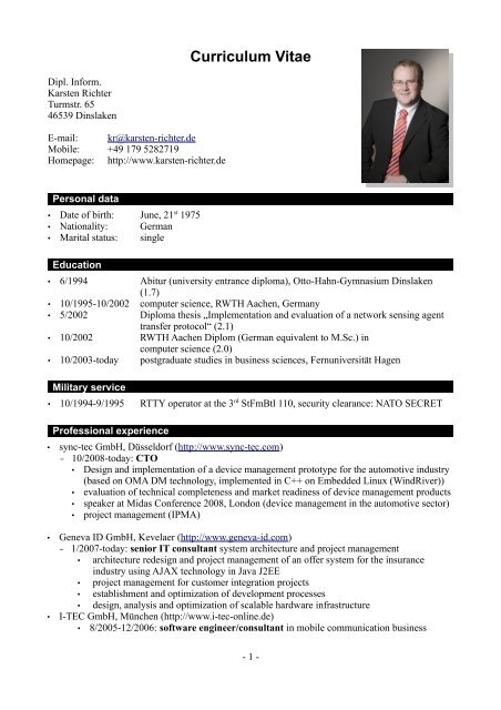 Curriculum Vitae Karsten Richter