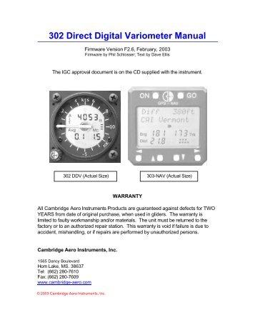 302 Direct Digital Variometer Manual - Cambridge Aero Instruments