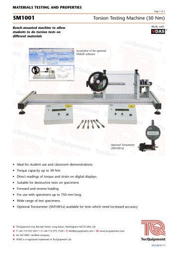 View datasheet (PDF) - TecQuipment Ltd