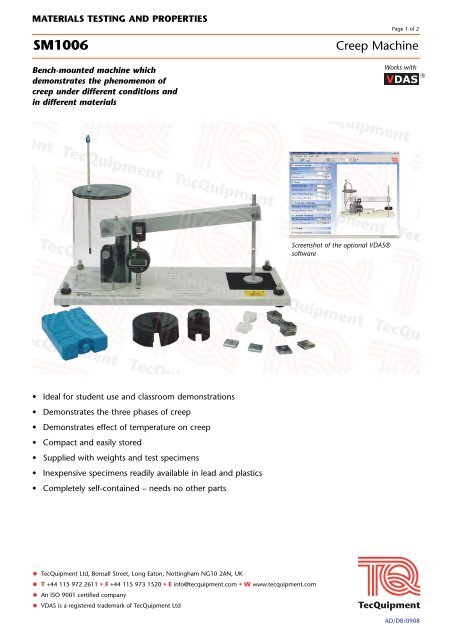 View datasheet (PDF) - TecQuipment Ltd