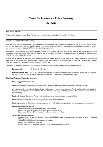 Tesco Car Insurance – Policy Summary Keyfacts