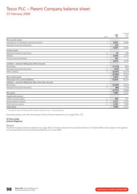 Tesco plc Annual Report and Financial Statements 2008