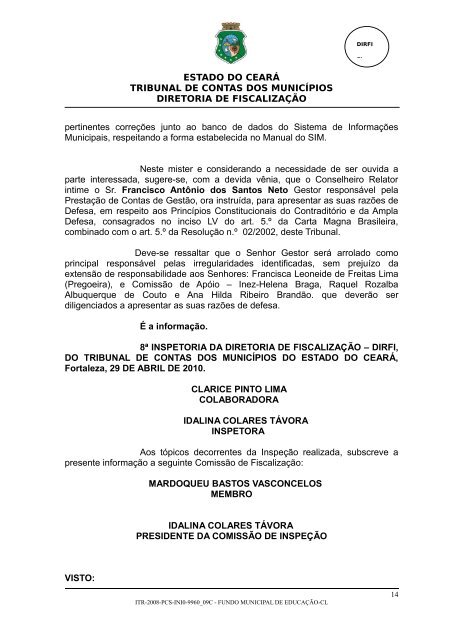PROCESSO Nº (INFORMAR) - TCM-CE