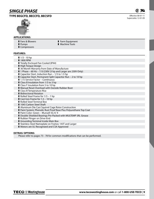 Effective: 08-01-11 - TECO-Westinghouse Motor Company