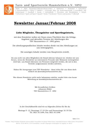 Newsletter Januar/Februar 2008 - TSV Haunstetten