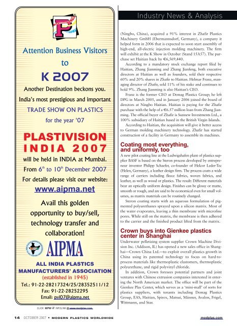 Modern Plastics Worldwide - October 2007 - dae uptlax