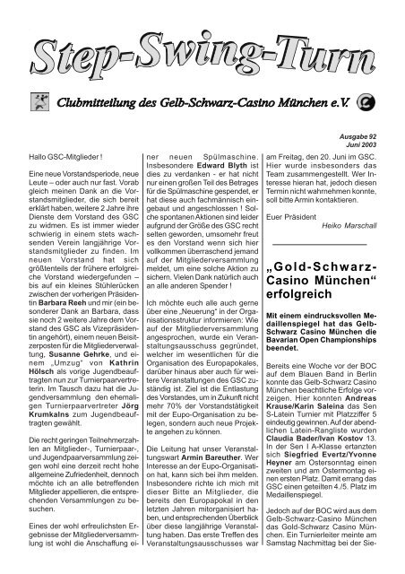 Vereinszeitung Nr. 92, Juni 2003 - Gelb Schwarz Casino München eV