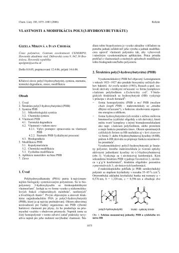 vlastnosti a modifikêcia poly(3-hydroxybutyrêtu) - Chemické listy