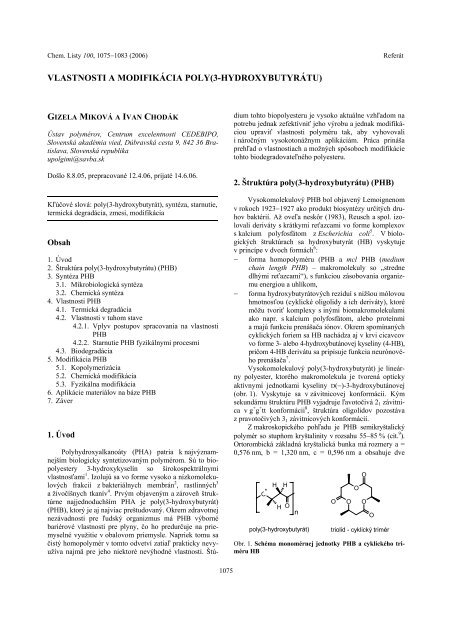 vlastnosti a modifikêcia poly(3-hydroxybutyrêtu) - Chemické listy