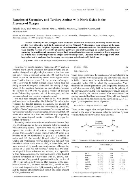 Reaction of Secondary and Tertiary Amines with Nitric Oxide in the ...