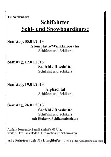 Schifahrten Schi- und Snowboardkurse - TC Nordendorf