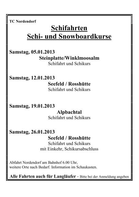 Schifahrten Schi- und Snowboardkurse - TC Nordendorf