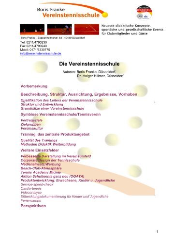 Die Vereinstennisschule - Vereinstennisschule Boris Franke