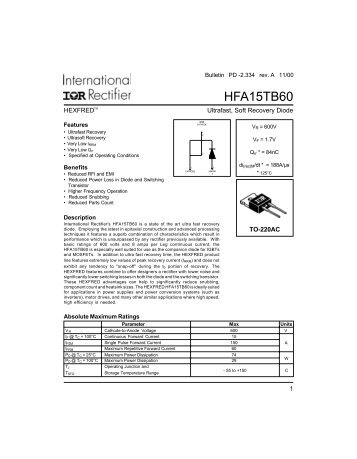 The International Rectifier HFA15TB60 15A, 600V ultrafast recovery