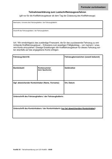 Einzugsermächtigung für die Kfz-Steuer