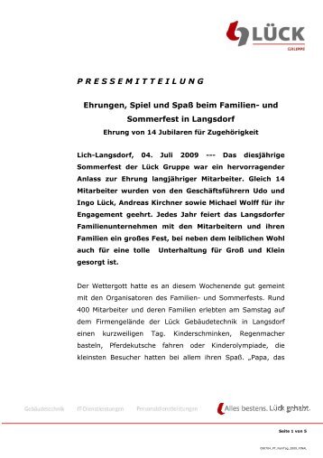 Pressemitteilung - Lück Gebäudetechnik GmbH