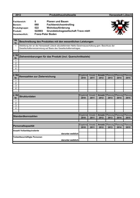 Haushaltsplan 2012 Band 2 - Hansestadt LÜBECK