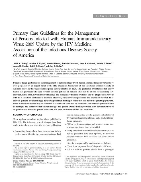 Primary Care Guidelines for the Management of Persons Infected ...