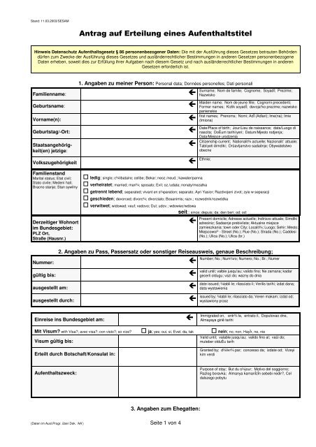 Antrag Auf Erteilung Eines Aufenthaltstitels Pdf Antrag auf Erteilung eines Aufenthaltstitel