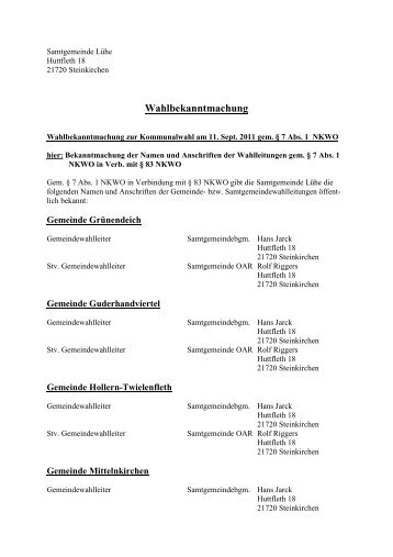 Wahlbekanntmachung - Samtgemeinde Lühe