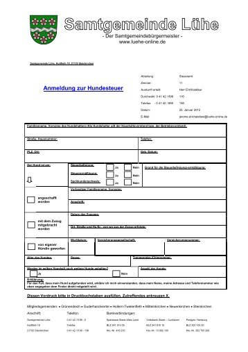 Hundesteuer anmelden - Samtgemeinde Lühe