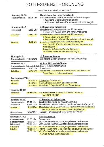 Gottesdienstordnung Brünnstadt-Frankenwinheim-Lülsfeld ...