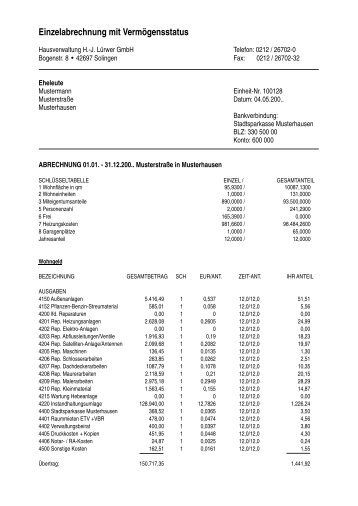 Einzelabrechnung mit Vermögensstatus