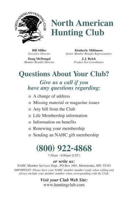 North American Hunting Club (800) 922-4868