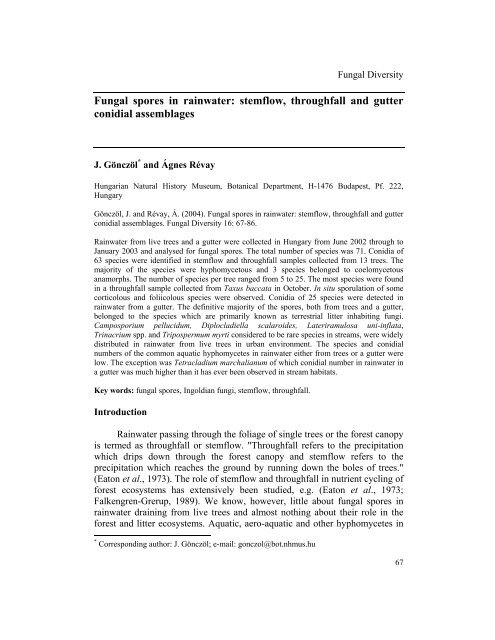 Fungal spores in rainwater: stemflow, throughfall ... - Fungal diversity