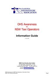OHS Awareness NSW Taxi Operators - NSW Taxi Industry